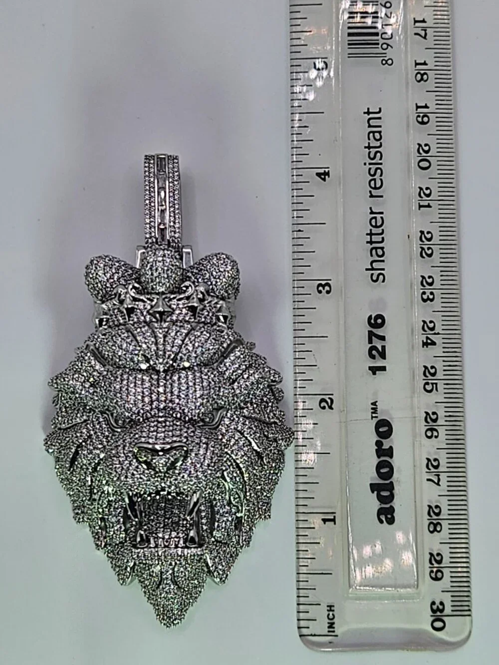 18K White Gold Filled AAA CZ Roaring Lion Pendant